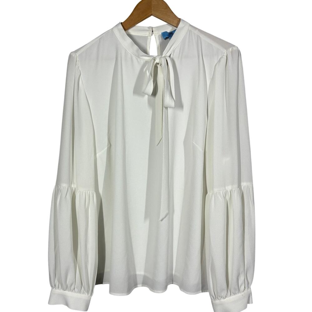 CeCe Bow Neck Blouse Ivory Career Casual Top Shirt Long Sleeve - XL